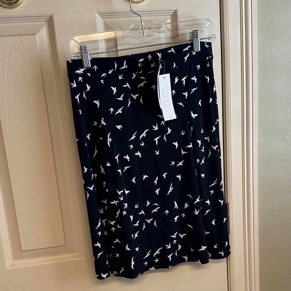 Gilli Black and White Bird Print A-Line Skirt